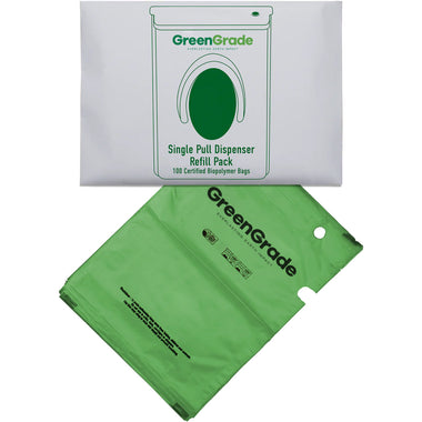 Dog Poop Waste Single-Pull Park Dispenser for 9" x 13" Bags (100 Green Plant Based Bags Included)  - Case of 5